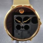 Movado Museum Watch Men 40mm Black Dial Gold Case Round Mesh Band 0607396