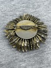 Vintage Signed Sandor Co Two Tone Metal Green Rhinestones Flower 2    Pin Brooch