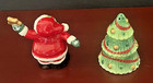 Fitz   Floyd Merry Christmas Santa   Tree Ceramic Salt   Pepper Shakers Set Nib