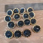 Vintage Round Shank Buttons  Black Center Roses   Gold-tone Trim Lot Of 16  5 8 