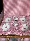 Vtg Schylling Porcelain Child Tea Set Wicker Picnic Basket Butterfly Complete