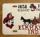Vintage Elkhart  Indiana Centennial Booster License Plate 1858-1958 Firehouse