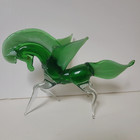 Blown Glass Murano Style Art Pegasus Horse Figurine Green  White Swirl Vintage