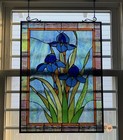 25-inch Antique Vintage Style Iris Stained Glass Window Hanging Suncatcher Panel