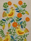 Vintage 70 s Crewel Vibrant Three Little Birds Floral Scene 10 1 2 x13 1 2  Art