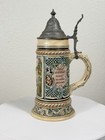 Antique A j  Thewalt German Beer Stein  9 Hand Painted Pewter Lid Stoneware 0 5l