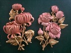 Vtg Syroco Pink   Gold Floral Wall Plaques Set Mcm Rose Chrysanthemum 4460 Read