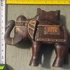 Handmade Wood Brass Elephant Figurine Ornate Detailing Decorative Sculpture