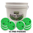 Green Biscuit Bucket 15 Pucks Original Passers Or Snipe Shooters With Nhl Puck 