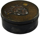 Antique Japanese Shakudo Bronze Round Monkey Box Rare