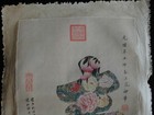 Old Large Chinese Xuan Paper Painting Peaches Flowers With Marks
