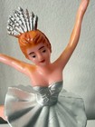 Vintage Plastic Ballerina Figurine Silver Tutu White Base 7    Retro Dancer