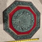 Rare Vintage 18    Green Malachite Stone Aztec Mayan Calendar Wood Wall Art Mexico