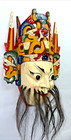 Vintage Chinese Carved Wood Mask Hand Painted Bearded Face Wall Decor Folk Art