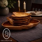 Vintage Ali   i Woods Honolulu 7pc Monkeypod Leaf Bowl Salad Set Hawaiian Tiki Mcm