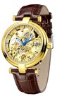 Steampunk Skeleton Automatic Watch  Gold-tone  Luminous Hands  Leather Strap