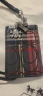 Coach Tartan Poppy Signature With Black Leather Trim Id Holder Lanyard