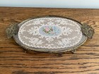 Vintage Petit Point Lace Work Embroidery Vanity Dressing Table Tray 1950 s
