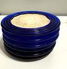 1970 s Set Of 6 Lucite Coasters 5 Blue 1 Red 4 25  Diameter Rope Center Footed