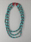 Vintage Turquoise Coral Necklace  3 Strands Sterling Silver Clasp