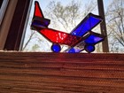 Vintage Leaded Stained Glass Bi-plane Blue Red Window Sun Catcher 5 x5 