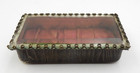 Antique French Miniature Beveled Glass Top  Jewelry Red Lining Accessory Box