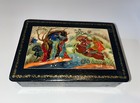 Vintage Russian Palekh Black Lacquer Trinket Box 6 1 4    X 4    Hand Painted