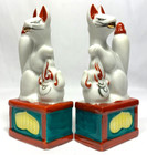 Kitsune Fox Pair Porcelain 4 75  Hand Painted Good Luck Statue Japan Vintage