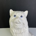 Vtg White Ceramic Kitty Cat Statue Large 12    Blue Eyes Long Hair - Dhm 1996
