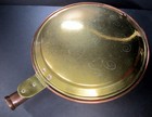 Antique Copper Brass Bed Warmer Hinged Lid Turned Wood Handle Hearth Bedroom Old