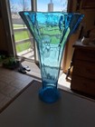 Vintage Blue Glass Vase Tall Flower Vase 14 Inches Tall