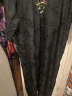 Chinese Embroidered Kimono Black Rayon Size L Pavilion Garden Vintage Robe