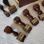 Vintage 1940 s  Wooden Handle Meyer   Wenthe Office Rubber Stamp Kit W 11 Stamps