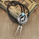 Handcrafted Western Wolf Bolo Tie Turquoise Made In Usa  Adjustable Custom Size