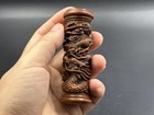 Chinese Vintage Boxwood Carved Dragon Pillar Statue Collection Nice Figurines