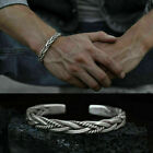 Men Sterling Silver Cuff Open Bracelet Retro Twisted Braided Gift For Boyfriend