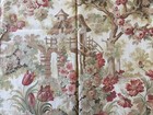 Antique French Scenic  Cottage Roses Floral Cotton Fabric  3 tawny Red Green