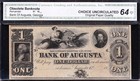 Amazing Very Choice Uncirculated 1800 s  1 Bank Of Augusta  Ga Obsolete Note 