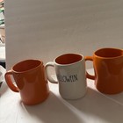 3 Rae Dunn Halloween Coffee Mugs  Orange  White  Black Accents New