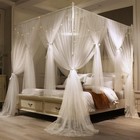 4 Corners Post Princess Bed Canopy Curtain Double Layer Cozy Drape Netting