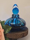 Heavy Blown Art Glass  Perfume Bottle Blue With Black Swirl Murano Style