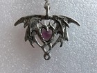 Followship Foundry 1995 Pewter Dragon Necklace Holding Amethyst Heart  
