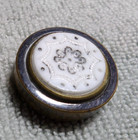 Vintage Antique Metal   White Glass Drum Picture Button Eteched Star