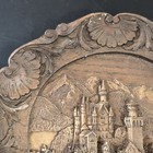 Vintage Hand Carved Wood Neuschwanstein Castle Wall Plaque Brown Germany