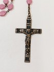 Vintage Pink Satin Jesus Face Glass Czech Beads Catholic Rosary 