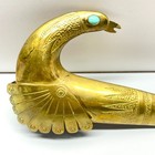 Signed Joaquin Tinta Taller Vtg Modernist Brass Bird Sculpture Turquoise Eyes