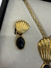 Vintage Egyptian Revival Scarab Shell Necklace Earrings Set Interchangeable 