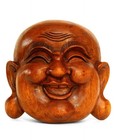 Hand-carved Wooden Wall Mask - Happy Buddha Head Sculpture  Home Decor Art Figur