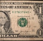 2013  1 Star Note K07637640  Ink Error 