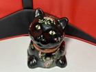 Antique Japanese Imari Porcelain Sitting Black Cat Signed Sculpture   9  Rare